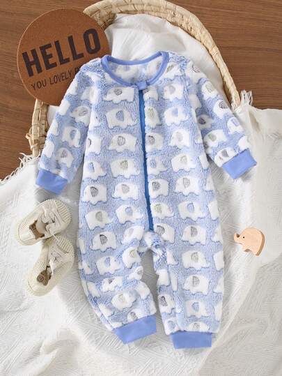 Toddler Boys' Fleece Jumpsuit - Warm & Comfortable Playsuit, Casual Outfit, Ideal For Outdoor Wear, Autumn/Winter