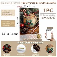 1 buc., Pictură suspendată pe pânză, Artă murală înrămată, Pictură vintage cu cană de cafea de Crăciun, Imprimeu pe pânză de Crăciun, Poster cald de sărbători, Decor de perete de Crăciun, Decor confortabil de iarnă, Decor festiv de Crăciun pentru casă, Decorațiuni de Crăciun, Postere de Crăciun, Decor de casă de Crăciun, Decorațiuni de Crăciun de iarnă, Decor cameră, Decor cămin, Decor baie, Decor dormitor, Decor bucătărie, Decor birou, Decor hol, Cadouri decorațiuni de Crăciun, Decor cafenea