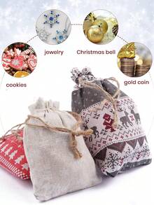 Bolsa calendario de llegada navideña, calendario de cuenta regresiva de 24 días, bolsa de lino grueso, bolsa con cordón, adecuada para que los adultos la decoren como manualidad, decoración del hogar, decoraciones navideñas, decoración de habitación, decoraciones navideñas de invierno, regalos navideños, decoración navideña