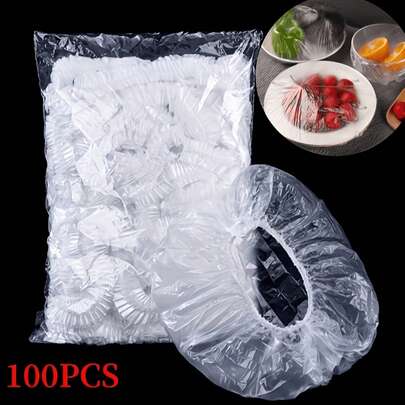 100 piezas Película de envoltura desechable para alimentos, Cubierta desechable para cabezal de ducha, Bolsa de encogimiento de uso múltiple desechable, Cubierta de zapato desechable engrosada, Película de envoltura de cocina desechable, Cubierta elástica telescópica para preservación de alimentos refrigerados en el hogar