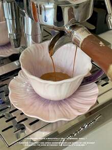 1pc Vintage Dreamy Purple Hibiscus Ceramic Coffee Cup & Saucer, Hand-Painted Underglaze Latte Mug, Gift For Afternoon Tea