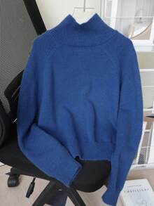 Women's Soft Cozy Turtleneck Long Sleeve Cardigan Sweater, Autumn/Winter - Blue - View 2