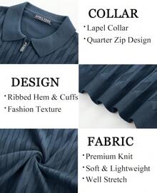 Men's Quarter Zip Polo Shirts Short Sleeve Textured Knit Polo T Shirt Business Casual Golf Shirts-2025
