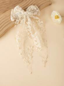 1pc Girls Elegant Cute White Lace Embroidery Bowknot Hair Clip, Wedding Hair Accessory, Suitable For Teens, Daily, Festival, Party Wear - Multicolor - View 10