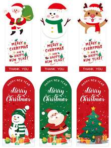 60pcs Self-Adhesive Holiday Stickers, Rectangular Christmas Stickers, Gift Box Seals, Christmas Gift Wrapping Decorations, Includes Santa Claus, Merry Christmas - For Gift Wrapping, Greeting Cards, Party Decorations - Random Mixed, No Cutting Required, Seasonal Themed, 6pcs