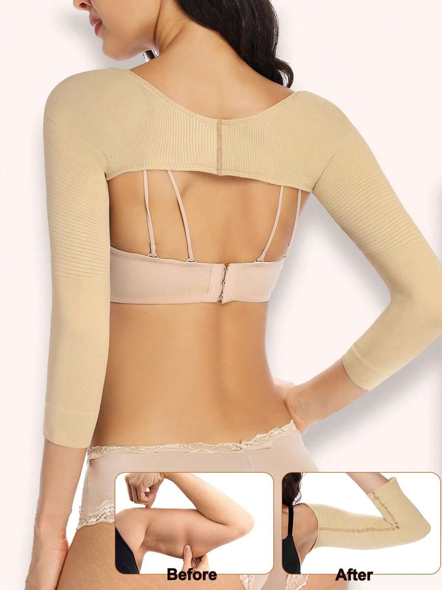 Upper Arm Slimmer Women Compression Arms Sleeves Light Support Shoulder Shaper Keep Posture Top Slimmng Arms Invisible Shapewear - Apricot - View 1