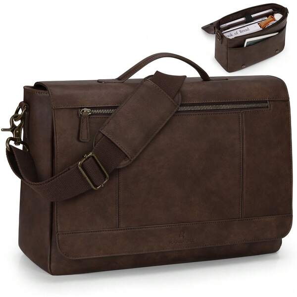 Leather Messenger Bag For Men 15.6 Inch Laptop Bag Vintage Briefcase Large Computer Bag Satchel Shoulder Bag For College,Work,Business,Office