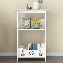 Mesa auxiliar multifuncional con estantes, ideal para sala o recámara, mueble compacto de almacenamiento, diseño moderno y elegante, fácil armado, organización eficiente para libros, accesorios y decoración. - Blanco - Ver 6