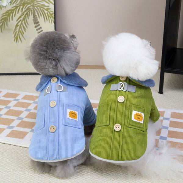 Autumn/Winter New Animal Clothes, 25 Corduroy Padded Coat Thick Warm, Cat Clothes, Dog Leg Clothes, Windproof Jacket, Cat Cotton Clothes, Animal Clothes, Cat Warm Clothes, British Style Leash Clothes, Cute New Bib Pants Autumn/Winter New Thick Warm Clothes, Sweater