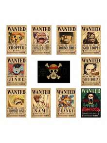 ONE PIECE Zestaw 5-20 sztuk plakatów One Piece Bounty Wanted z papieru pakowego, Anime Gear 5, Luffy, Bóg Słońca, Nika, dekoracja ścienna do salonu w stylu vintage