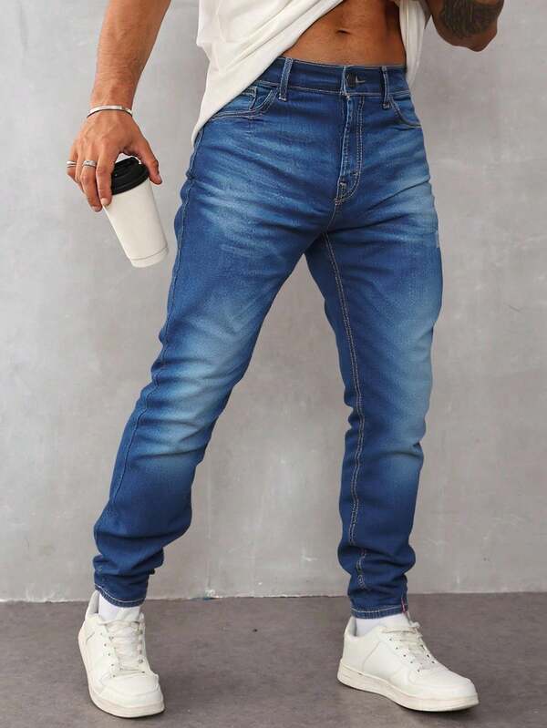 JEANS 5 BOLSAS DESLAVADO MEZCLILLA CON STRECH AZUL CLARO