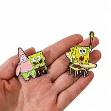 SPONGEBOB 海绵宝宝1/2件创意动漫海绵宝宝胸针创意派大星翻领别针金属珐琅徽章饰品背包服装配饰节日礼物圣诞节 - 均碼 - 查看 3