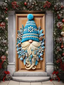 Copertura per porta natalizia con gnomo HEGO - in poliestere, senza alimentazione elettrica, perfetta per decorazioni natalizie da interni ed esterni