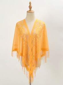 1 pieza Nuevo chal de encaje con flecos para mujer, pañuelo triangular de unicolor, ligero y transpirable, accesorio para vestido para boda, fiesta y dama de honor - Blanco - Ver 21