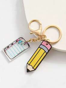 1 件简约铅笔和书钥匙扣，休闲时尚毕业学校风格大铅笔带 2D 亚克力旗帜书钥匙扣，教师节礼物，纪念和多功能配件万圣节配饰教师节 - 彩色 - 查看 5