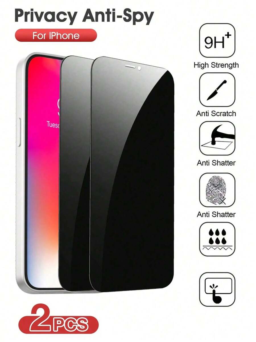 BOLLYMORE 2片装9H硬度防窥钢化玻璃屏幕保护膜，保护隐私，兼容苹果X/Xs/XS Max、11/11 Pro/11 Pro Max、12 Mini/12/12 Pro/12 Pro Max、13/13 Mini/13 Pro/13 Pro Max、14/14 Plus/14 Pro/14 Pro Max、15/15 Plus/15 Pro/15 Pro Max/16/16 Plus/16 Pro/16 Pro Max，防水、防震、防摔、防刮、防指纹，全屏覆盖，适用于日常、办公、家庭使用。