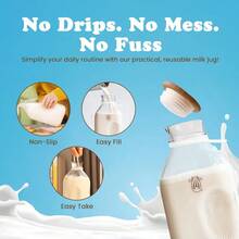 ~ Glass Pitcher With Lid And Spout Glass Bottle Milk Container For Refrigerator Clear Milk Jar Bottles FoodGrade Liquid Container 60 Fl Oz Capacity 5 X 4 X 10 Inches - Silver - View 3