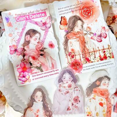 20 Stücke Ölgemälde-Stil süße Mädchen Themen Aufkleber, Handy Aufkleber, Artikel Dekorations Aufkleber, Notizbuch Material Aufkleber Premium wasserfeste Vinyl Aufkleber für Scrapbooking, Tagebücher und Laptops - langanhaltend & dekorative Sammelalbum Zubehör für Erwachsene Aufkleber Bücherregal transparentes Aufkleber Buch Siegelbuch Aufkleber Buch