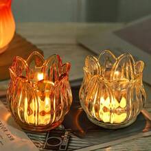 1pc Elegant Transparent Glass Candle Holder - Perfect For Centerpiece Decoration, Suitable For Roman Cup/Tulip/Glass Candle Holder - Wedding And Home Decor | Ideal For Halloween, Christmas And Thanksgiving