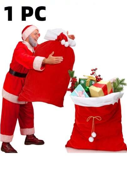 1 Peça Saco Grande de Papai Noel de Natal com Cordão de Puxar, Saco de Presente de Veludo do Papai Noel para Presentes, Brinquedos e Decoração de Natal