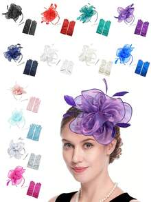 D EXCEED 1/2/3 件 1920 年代短缎歌剧手套头饰 女士婚礼新娘手套茶会手套服装轻佻女郎配饰教师礼物万圣节礼物 - 多色 - 查看 3