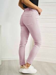 女士長褲色布薄款布料boyfriend夏季必備連結口袋日常穿搭 - 紫粉紅色 - 查看 4