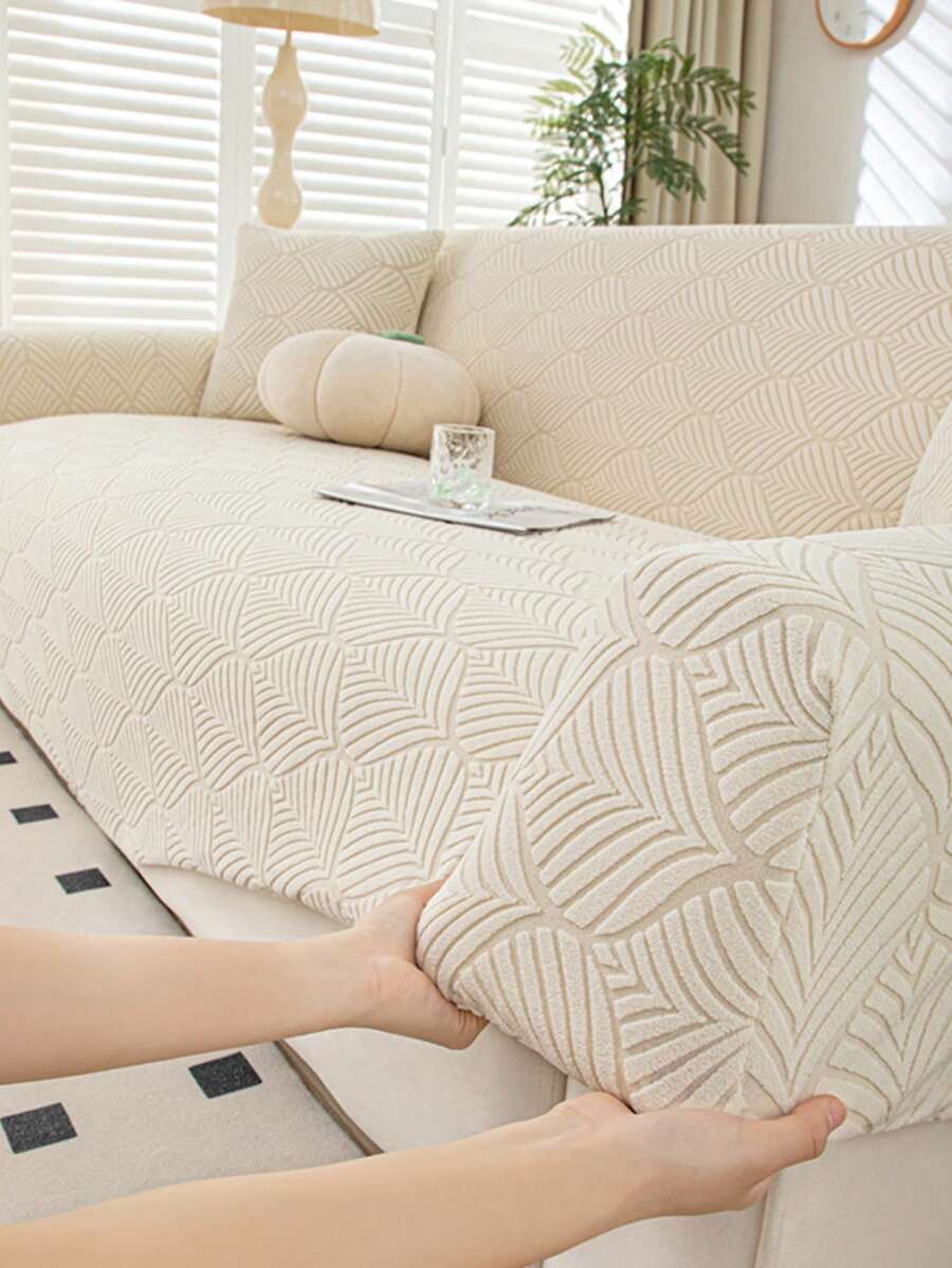 1 件提花毛绒沙发套，现代简约防滑沙发垫，防尘可洗沙发套，L 型沙发 1/2/3/4 座椅保护套，宠物友好型装饰，适合所有季节 - 亞麻白 - 查看 1