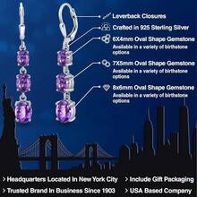 Gem Stone King 3-Stone Leverback Drop Dangle Earrings Women |   925 Sterling Silver |   Gemstone Birthstone |   Oval 8X6MM 7X5MM And 6X4MM |   Fine Jewelry Gifts Her Mom Women Wife - 紫水晶/棋盤格,二月 - 查看 2