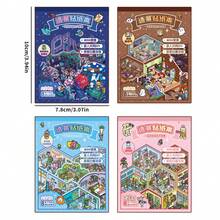 1/2/4件套 8合1 可爱3D生活微缩卡通场景迷你贴纸书 DIY手工剪贴簿玩具游戏贴纸 儿童节日礼物 - 彩色 - 查看 8