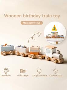 Wooden Birthday Train, Early Childhood Education Toys, Early Education Puzzle Train Digital Building Block Assembly Cognitive Matching Toys, Children's Toys, Train, Train Set, Wooden Train - Suitable As A Birthday Gift - Wooden Birthday Train - View 2