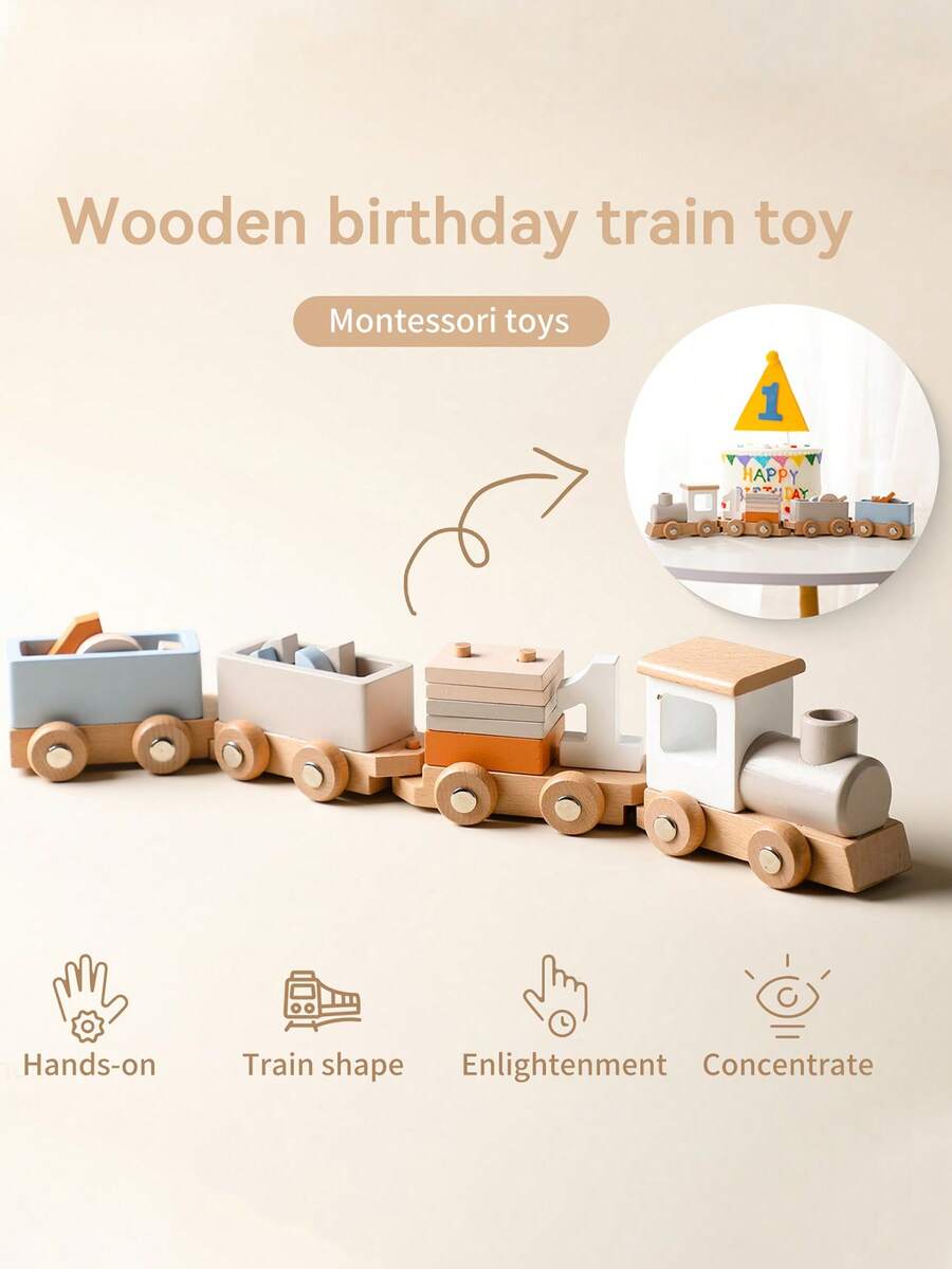 Wooden Birthday Train, Early Childhood Education Toys, Early Education Puzzle Train Digital Building Block Assembly Cognitive Matching Toys, Children's Toys, Train, Train Set, Wooden Train - Suitable As A Birthday Gift