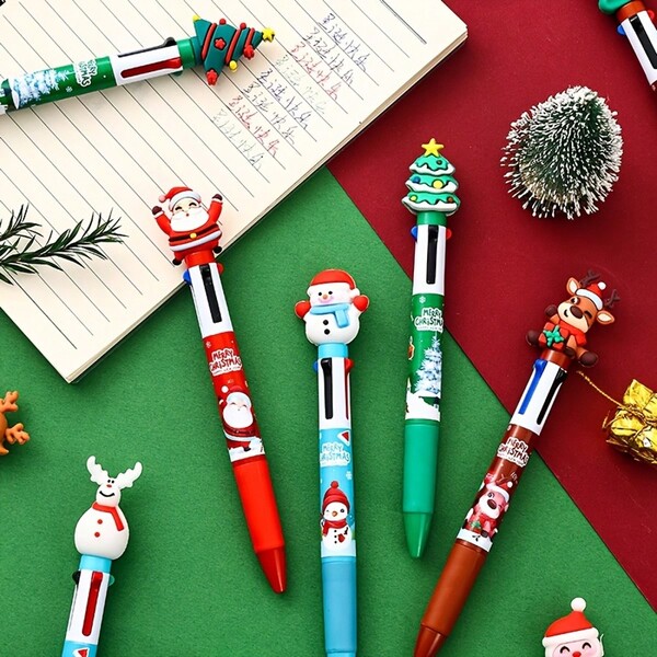 Nuevo bolígrafo de 4 colores de Navidad con decoración exquisita de Papá Noel, árbol de Navidad, reno y muñeco de nieve. Bolígrafo de color divertido como premio para jóvenes, regalo de Navidad, Halloween y cumpleaños. Bolígrafo de tinta de color para estudiantes, premio infantil y regalo festivo de varios colores.