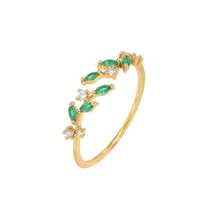 Open Leaf Ring For Women, Branch Leaves Band Stacking Finger Ring, 14K Gold Cubic Plated Open Ring - 綠色 - 查看 1