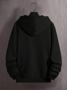 Heavyweight 520g Long Sleeve Hoodie With Cool Headphone Print Graphic, Kangaroo Pocket Streetwear Pullover, Unisex Adult Black S-3XL, Casual Comfortable Sweatshirt - Black - View 2