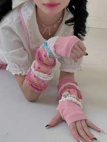 多巴胺甜美少女粉色ins泡泡袖学生日系可爱防晒春秋护臂辣妹秋季保暖臂套 - 彩色 - 查看 3