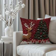 4 piezas Fundas de cojín impresas en terciopelo 2D con diseños navideños de Papá Noel, renos y árbol de Navidad, de 18" X 18", adecuadas para sala de estar, dormitorio, sofá, cama, decoración exterior. No incluye relleno de cojín (no es bordado real)