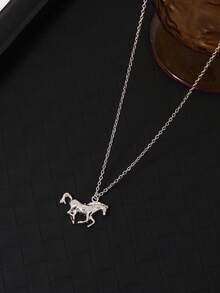 1 Stück kreative goldene galoppierendes Pferd Anhänger Halskette, Damen Party, Musikfestival, täglicher Schmuckzubehör, Kupfer Ornament - Silber - Übersicht 3