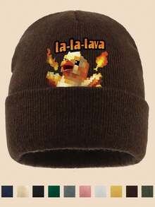 1pc "La-La-Lave Ch-Ch-Icken" Pixel Turkey Print Knit Beanie Hat, Multi-Color Options, Suitable For Outdoor Sports, Casual, Fishing, Parties, A Comfortable Commuting Warm Hat, Suitable For Cycling And Outdoor Activities In Cold Black Weather, Sports Accessory - A - View 1