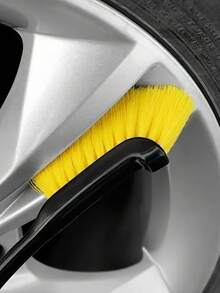 1 pieza Cepillo para llantas de coche, cepillo con cerdas duras y suaves, cepillo de anillo de acero para limpiar manchas en las ranuras, herramienta esencial para el lavado de coches - Amarillo - Ver 6
