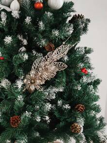 12 pièces de fleurs artificielles de Noël, baies et feuilles, pics pour sapin de Noël pour la décoration de l'arbre de Noël. Pics de Noël avec fleurs, baies et feuilles, paillettes de Noël pour ornements de sapin de Noël (Champagne)