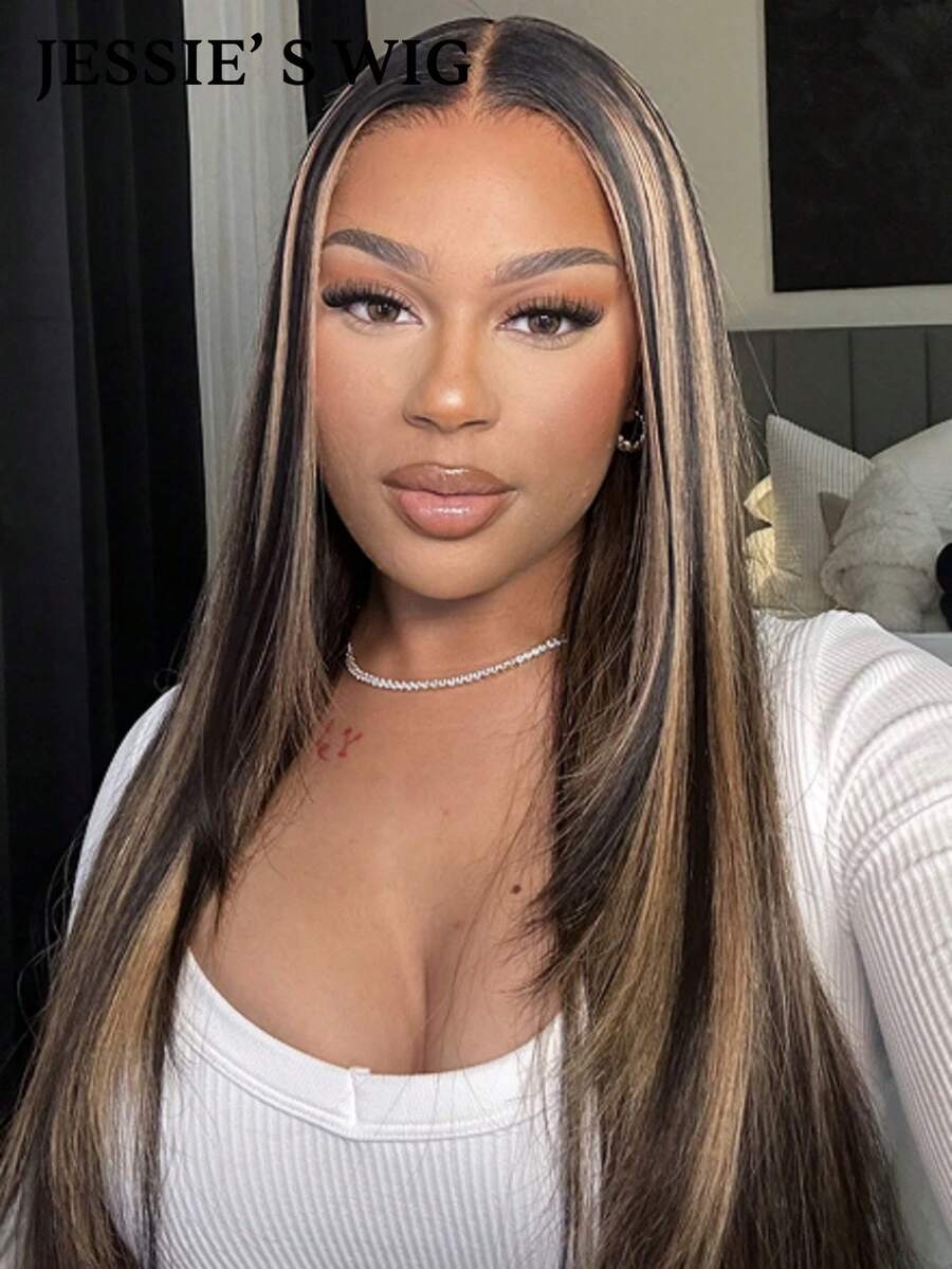 jessie's wig 杰西假发 预剪裁 4x4 蕾丝直发 无胶假发 真人发 即戴即走 无胶假发 180% 密度 100% 真人发 16-26 英寸 挑染蜂蜜金假发 - SNATURAL/27 - 查看 1