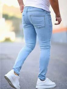 Men's Skinny Original Denim Elastane Pants, Light Blue Wash, Delave, Gringa Fashion Modeling - Light Wash - View 3