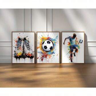 1/3pcs Football Wall Art Set - Football Themed Print, Suitable For Decorating Boys' Bedrooms, Teenagers' Rooms, And Men's Caves - Vibrant Sports Art, Suitable For Living Rooms, Offices, And Game Rooms - Perfect Birthday Gift For Football Fans And Home Decor Enthusiasts, Optional Wooden Frame