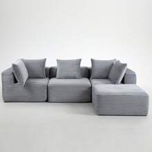 Sofá modular de 4 plazas tipo cubo mágico comprimido - Tapizado de pana, sin montaje, flexibilidad modular, asiento suave, perfecto para inquilinos y hogares modernos - Gris + 4 Asientos - Ver 6