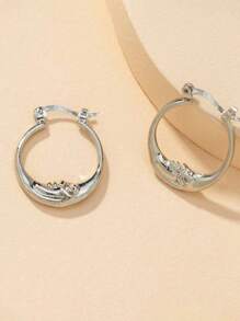 2 件套女士月亮、星星和人体几何镂空耳环，银色金属简约风格，适合派对和节日