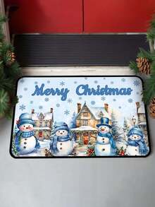 1/16Pcs 40*60cm Christmas Door Mat Decorative Floor Mat, Merry Christmas Blue Snowman Pattern With Christmas Light House Pattern, Suitable For Indoor Living Room, Kitchen, Hallway Entrance, Christmas Home Decor Fabric - Multicolor - View 8