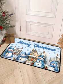 1/16Pcs 40*60cm Christmas Door Mat Decorative Floor Mat, Merry Christmas Blue Snowman Pattern With Christmas Light House Pattern, Suitable For Indoor Living Room, Kitchen, Hallway Entrance, Christmas Home Decor Fabric - Multicolor - View 7