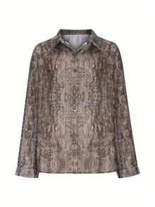 大码前扣休闲衬衫 - 彩色 - 查看 2