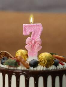 1pc Shiny Pink Bow Birthday Candle, Numbered Candles 0-9, With Pink Bow Decor Cake Topper Set, Suitable For Birthday Celebration, Graduation Anniversary Party, Back To School DIY, Valentine's Day Anniversary, Graduation Party And More - Multicolor - View 5