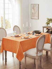 1pc Water-Repellent, Splash-Proof, Dirt-Resistant Thick Faux Linen Rectangular Tablecloth, Rustic Solid Color Coarse Linen, Tear-Resistant And Durable, Suitable For Dining Table, Kitchen, Cafe, Home Dinner, Catering, Patio, Wedding, Brunch, Farmhouse, Afternoon Tea, Party, Buffet, And More - Burnt Orange - View 3